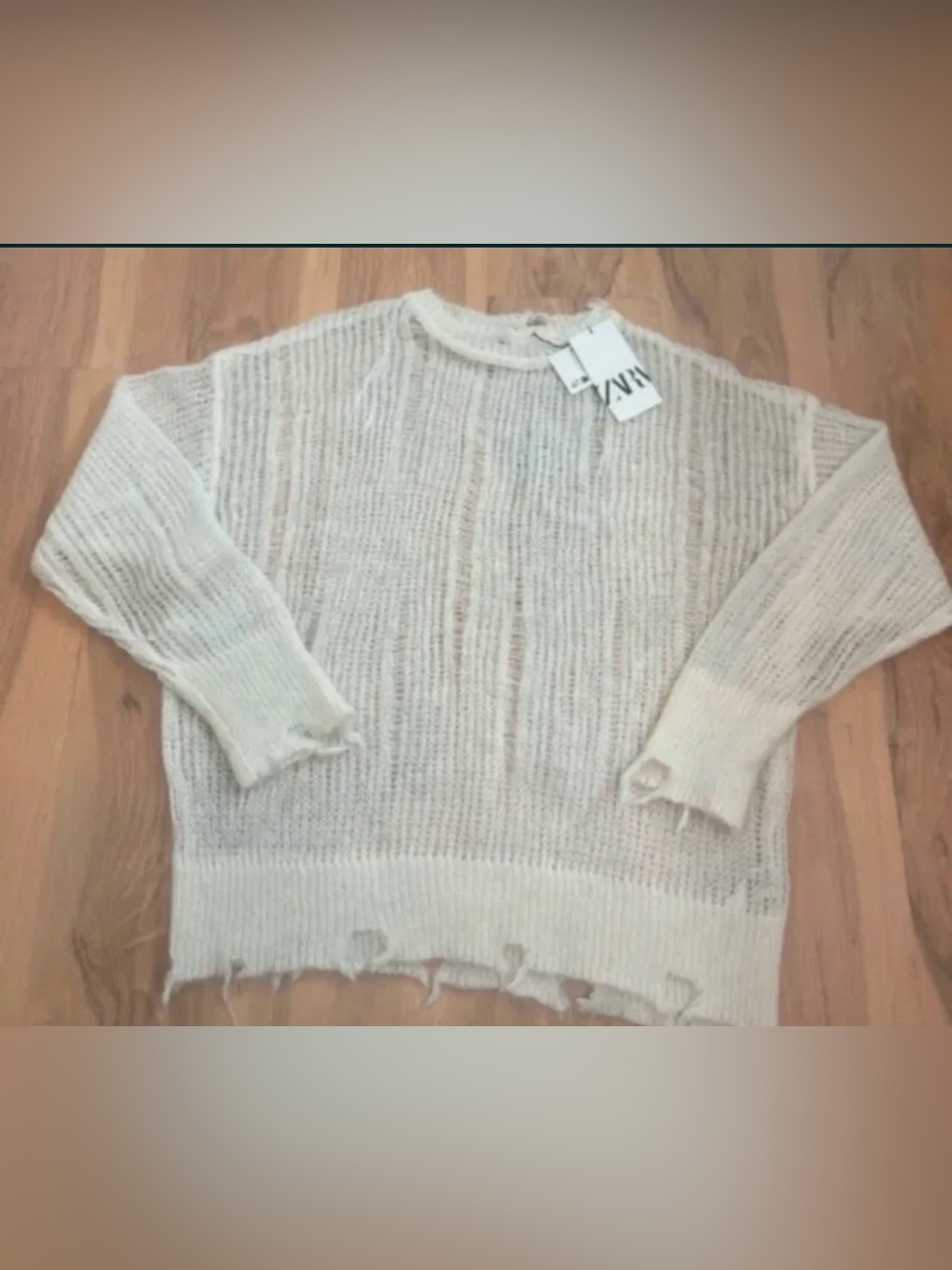 ZARA Alpaca Wool Blend Distressed Open Knit Sweater Ivory Size S NWT - Picture 4 of 5